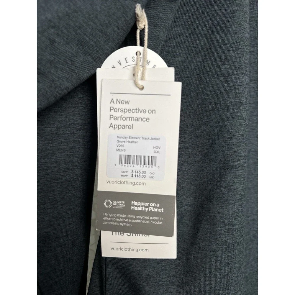 Vuori Men’s Sunday Element Track Jacket Color Grove Heather Size XXL New w/tag